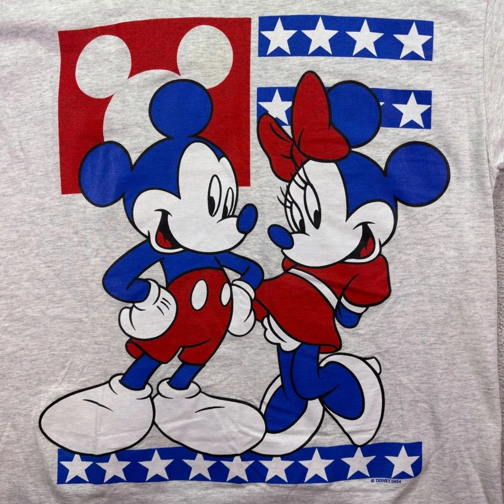 Vintage Mickey Unlimited Unisex T-Shirt OSFA Grey Patriotic Mickey Minnie 90s